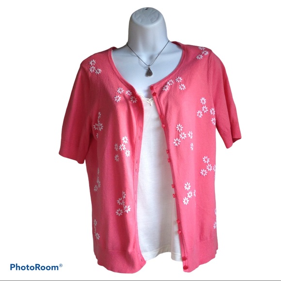 🎉Coral Sweater with Embroidered Flowers Sz PM - Picture 2 of 8